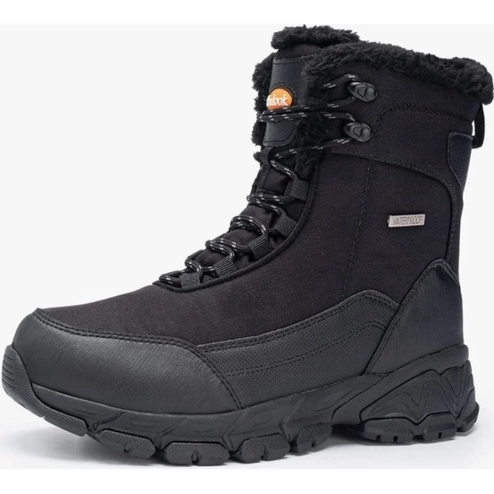 Shulook Mens Waterproof Snow Boots Black Faux Fur Lined Insulated Winter‎  9.5